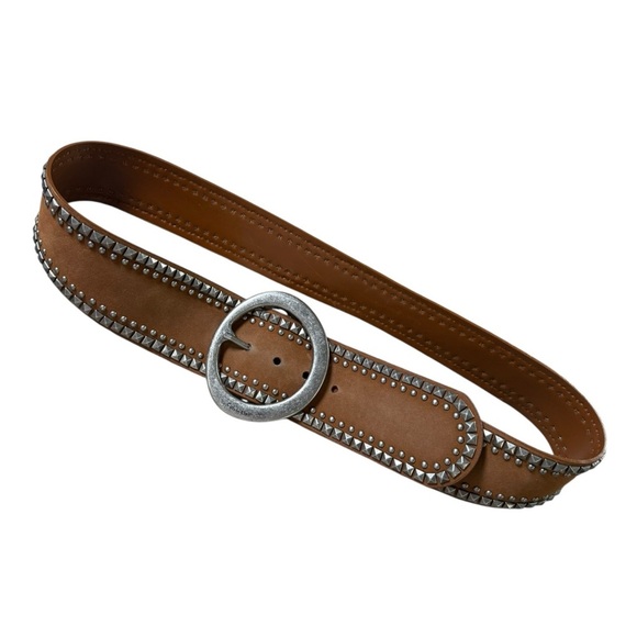 SOLD Vintage Y2K Wide Studded Belt Size Large Brown Genuine Leather Suede - Picture 10 of 10